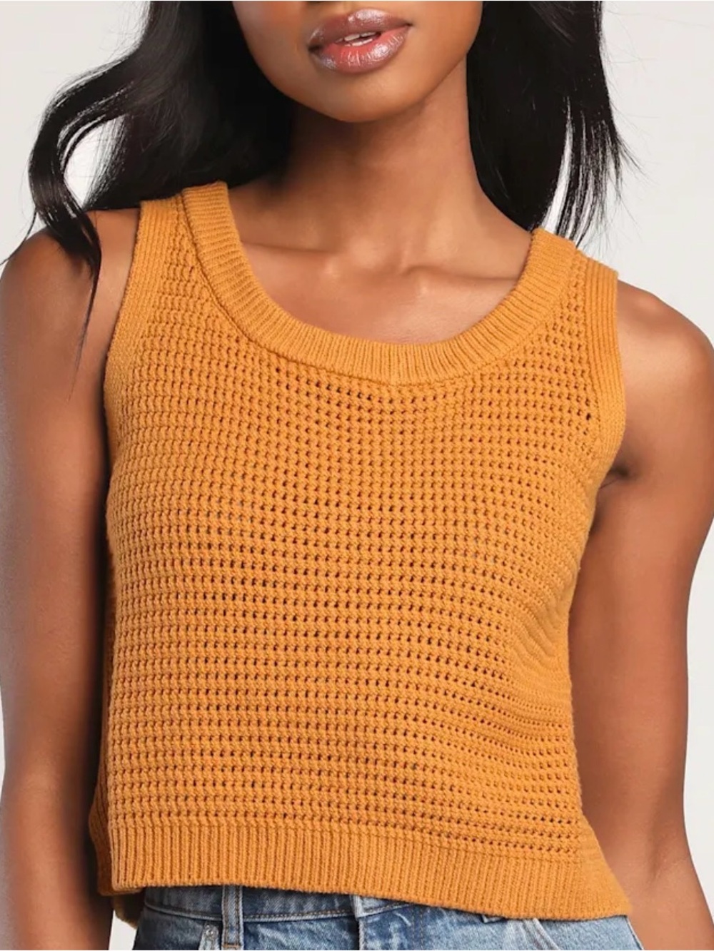 ✨ 3/$30 Lulus Mustard Yellow Cotton Blend Knit Cropped Sleeveless Tank Size L